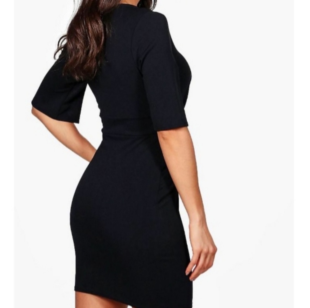 *Relisted* BooHoo "Nelly" Black Bodycon Mini Wiggle Dress 3/4 Split Sleeves 4 - Picture 3 of 10